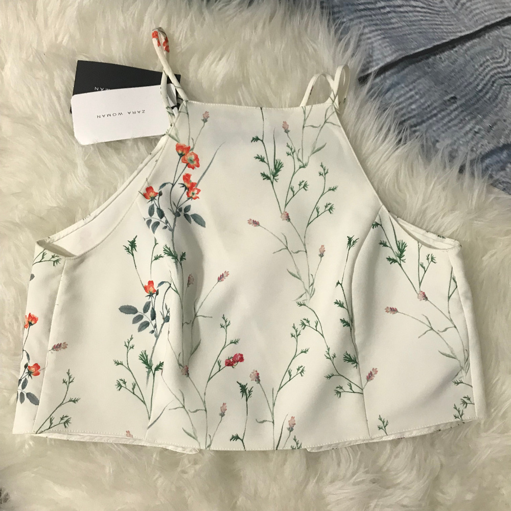 Zara Floral Crop Top Blouse Sz S (C01) - Picture 4 of 8